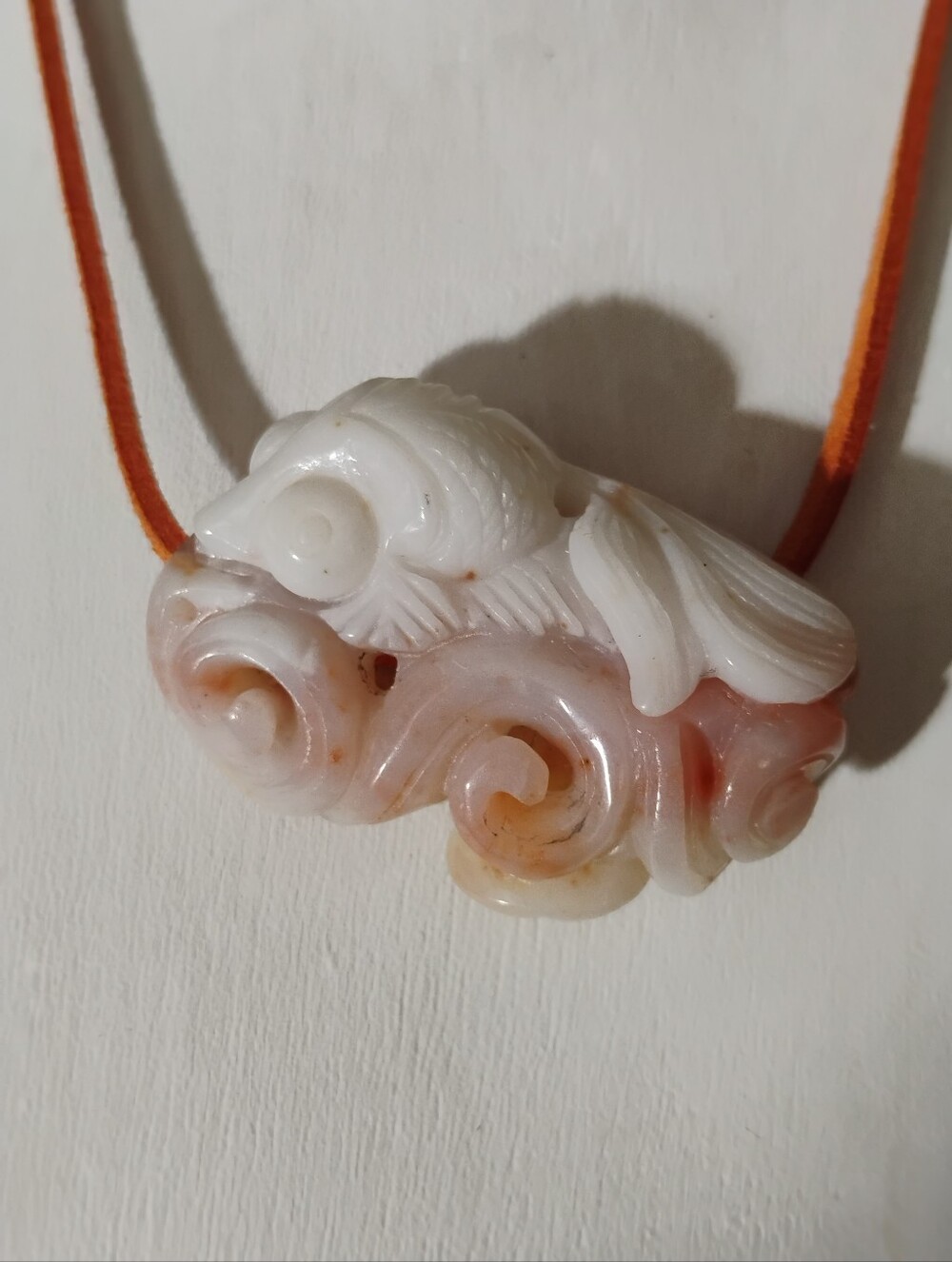 Intricately Carved Jasper Goldfish Pendant